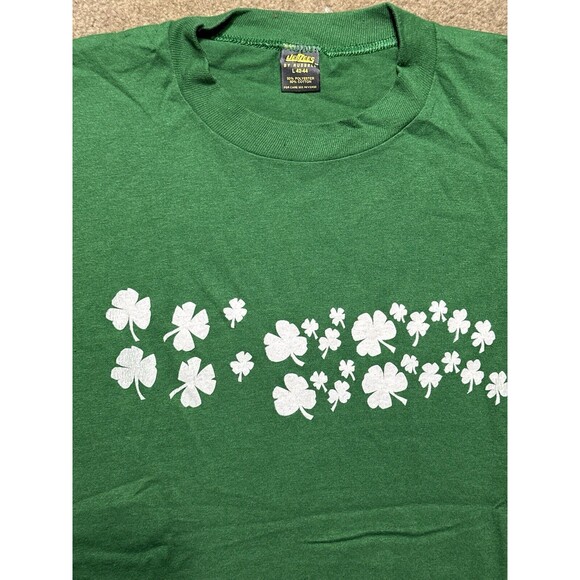 VINTAGE 1980s Jerzees Irish‎ Lucky 4 Leaf Clover T Shirt Size Large Made In USA - Picture 2 of 4